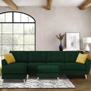 Lizel LHS 6 Seater L Shape Sofa Set with Center Table for Living Room (Green Fabric) Premium Velvet Fabric Sofa