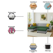 Neyami LHS 4 Seater with Ottoman L Shape Sofa Set for Living Room (Green Grey) Premium Fabric Sofa Set