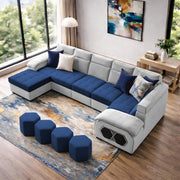 Auren 12 Seater L-Shape Comfortable Sectional Sofa Set with Ottoman for Living Room (Black Grey) Premium Fabric Sofa