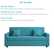 Cameron 3 Seater Sofa Cum Bed for Living Room (Turquise Fabric) Premium Fabric Sofa