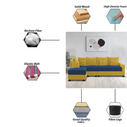 Inclair LHS 6 Seater L Shape Sofa Set for Living Room (Blue Yellow Fabric) Premium Fabric Sofa