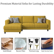 Oslo 4 Seater LHS L Shape Sofa Set for Living Room (Yellow Fabric) Premium Fabric Sofa Set for Living Room