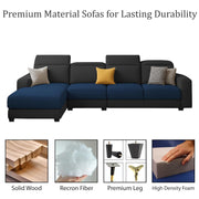 Orion LHS 6 Seater L Shape Sofa Set for Living Room (Blue Black Colour) Premium Fabric Sofa