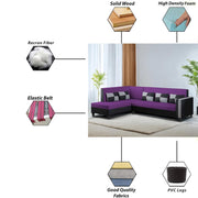 Nordy LHS 6 Seater L Shape Sofa Set for Living Room (Purple Black Colour) Premium Fabric Sofa Set