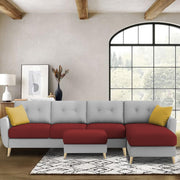 Lizel RHS 6 Seater L Shape Sofa Set with Center Table for Living Room (Maroon Grey Fabric) Premium Velvet Fabric Sofa