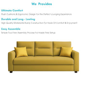 Evona 3 Seater Sofa Set for Living Room (Yellow Colour Fabric) Premium Fabric Sofa