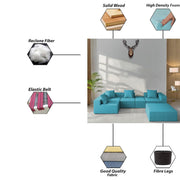 Sheron U Shaped Compressed Sofa Set for Living Room with Spacious Boucle Couch Set Living Rooms, (Turquise Fabric) Premium Fabric U Shape Sofa for Living Room