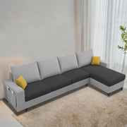 Casaliving Porto LHS 6 Seater L Shape Sofa Set for Living Room (Black Fabric) Premium Velvet Fabric