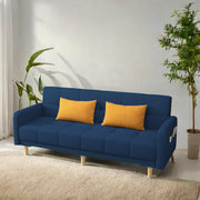 Casaliving Melfoy 3 Seater Sofa Cum Bed for Living Room with Ottomon (Blue Fabric) Premium Fabric Sofa