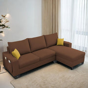 Casaliving Porto RHS 4 Seater L Shape Sofa Set for Living Room (Black Fabric) Premium Velvet Fabric Sofa Set - Black