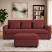 Casaliving Treshta 3 Seater with Ottomon Pull-Out Sofa Cum Bed (Black Color) Premium Fabric Sofa Set for Living Room | Bedroom
