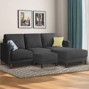Swaloni RHS 4 Seater L Shape Sofa Set with Center Table for Living Room (Black) Premium Fabric Sofa