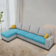 Casaliving Porto LHS 6 Seater L Shape Sofa Set for Living Room (Black Fabric) Premium Velvet Fabric