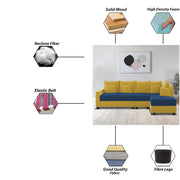 Inclair RHS 6 Seater L Shape Sofa Set for Living Room (Blue Yellow Fabric) Premium Fabric Sofa