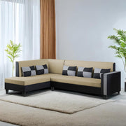 Nordy LHS 6 Seater L Shape Sofa Set for Living Room (Cream Black Colour) Premium Fabric Sofa Set
