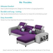 Samra RHS 4 Seater L Shape Sofa Set with 4 Puffy for Living Room (Purple Grey Fabric) Premium Fabric Sofa