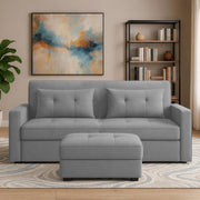 Casaliving Treshta 2 Seater Pull-Out Premium Fabric Sofa Cum Bed Sofa Set with Center Table for Living Room (Black Fabric Color) Premium Fabric Sofa Set for Living Room Sofa Cum Bed