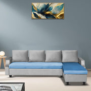Asper RHS 6 Seater L Shape Sofa Set for Living Room (Turquise Grey Fabric) Premium Fabric Sofa