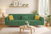 Velour Modern Velvet Sofa, Tufted Design Upholstered 3 Seater Sofa Set for Living Room, (Black Colour) Premium Velvet Fabric Sofa