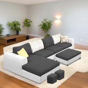 Badger RHS 8 Seater L Shape Sofa Set with Center Table for Living Room (Grey Fabric) Premium Fabric Sofa