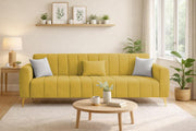 Velour Modern Velvet Sofa, Tufted Design Upholstered 3 Seater Sofa Set for Living Room, (Black Colour) Premium Velvet Fabric Sofa