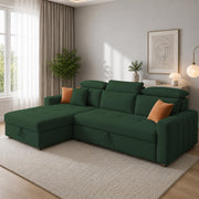 Casaliving Gagnon LHS 4 Seater L Shape Corner Sofa Cum Bed for Living Room with Storage (Black Fabric) Premium Fabric Sofa Cum Bed