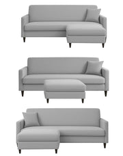 Valkyrie 4 Seater L Shape Convertible Sofa Set for Living Room, 3 Seater & Ottoman Modular Sectional Couch for Small Space (Grey Colour) Fabric