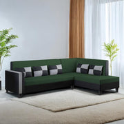 Nordy RHS 6 Seater L Shape Sofa Set for Living Room (Green Black Colour) Premium Fabric Sofa Set