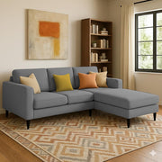 Grayon 3 Seater L Shape Convertible Sofa Set for Living Room, 3 Seater & Ottoman Modular Sectional Couch for Small Space (Grey Dark Grey Colour) Fabric