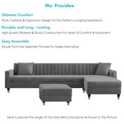 Garcia RHS 8 Seater L Shape Sofa Set with Ottoman & 2 Puffy for Living Room (Dark Grey) Premium Fabric Sofa Set