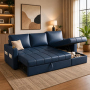 Casaliving Glanie LHS 4 Seater Corner Sofa Cum Bed for Living Room with Storage (Beige Fabric) Leatherette Fabric Sofa with Cup Holder