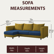 Mikasa 4 Seater LHS L Shape Sofa Set for Living Room (Blue Yellow Fabric) Premium Fabric Sofa Set for Living Room
