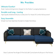 Falco RHS 4 Seater L Shape Sofa Set for Living Room (Blue Black Fabric) Premium Fabric Sofa