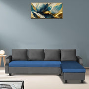 Asper RHS 6 Seater L Shape Sofa Set for Living Room (Black Blue Fabric) Premium Fabric Sofa