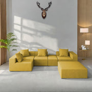 Sheron U Shaped Compressed Sofa Set for Living Room with Spacious Boucle Couch Set Living Rooms, (Yellow Fabric) Premium Fabric U Shape Sofa for Living Room