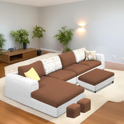 Badger RHS 8 Seater L Shape Sofa Set with Center Table for Living Room (Grey Fabric) Premium Fabric Sofa