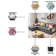 Denis 5 Seater L Shape Sofa Set for Living Room (Dark Grey Fabric) Premium Fabric Sofa