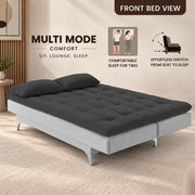 Casaliving Danny Sofa Cum Bed for Living Room Premium Fabric Sofa New 3 Seater Sofa Cum Bed Velvet Fabric with 2 Cushions and Suitable for All Indoor (Black Grey)