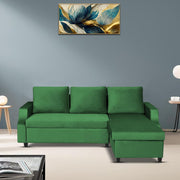 Asper RHS 4 Seater L Shape Sofa Set for Living Room (Green Fabric) Premium Fabric Sofa
