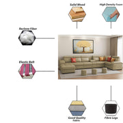 Emerson Modern U-Shaped Sectional Sofa Set 9 Seater, Sofa Couch with 3 Puffy for Hall (Black Colour) Premium Leatherette Fabric Sofa