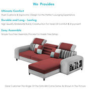 Samra RHS 4 Seater L Shape Sofa Set with 4 Puffy for Living Room (Maroon Grey Fabric) Premium Fabric Sofa