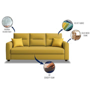 Evona 3 Seater Sofa Set for Living Room (Yellow Colour Fabric) Premium Fabric Sofa