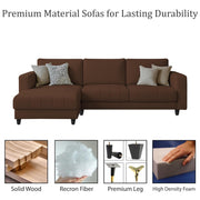 Oslo 4 Seater LHS L Shape Sofa Set for Living Room (Brown Fabric) Premium Fabric Sofa Set for Living Room
