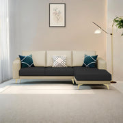 Falco RHS 4 Seater L Shape Sofa Set for Living Room (Cream Black Fabric) Premium Fabric Sofa