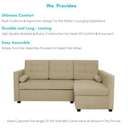 Megan RHS 4 Seater L Shaped Sofa Cum Bed for Living Room (Cream Fabric) Premium Fabric Sofa