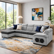 Auren 12 Seater L-Shape Comfortable Sectional Sofa Set with Ottoman for Living Room (Black Grey) Premium Fabric Sofa