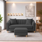 Casaliving Doraldo 2 Seater with Ottoman Sofa Set for Living Room (Black Colour) Premium Fabric Sofa Set