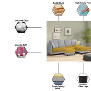 Swaloni RHS 6 Seater L Shape Sofa Set with Center Table for Living Room (Yellow Grey) Premium Fabric Sofa