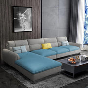 Francis 6 Seater Sofa Set for Living Room (Sky Blue Grey Fabric) Left Side Sofa