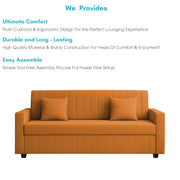 Cameron 3 Seater Sofa Cum Bed for Living Room (Orange Fabric) Premium Fabric Sofa